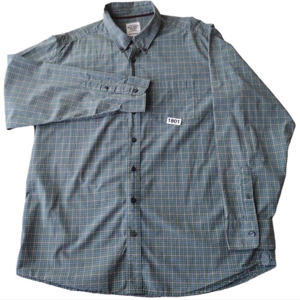 Old Navy Plaid Button Down Shirt Men XL Green Long Sleeve Casual Work Shirt